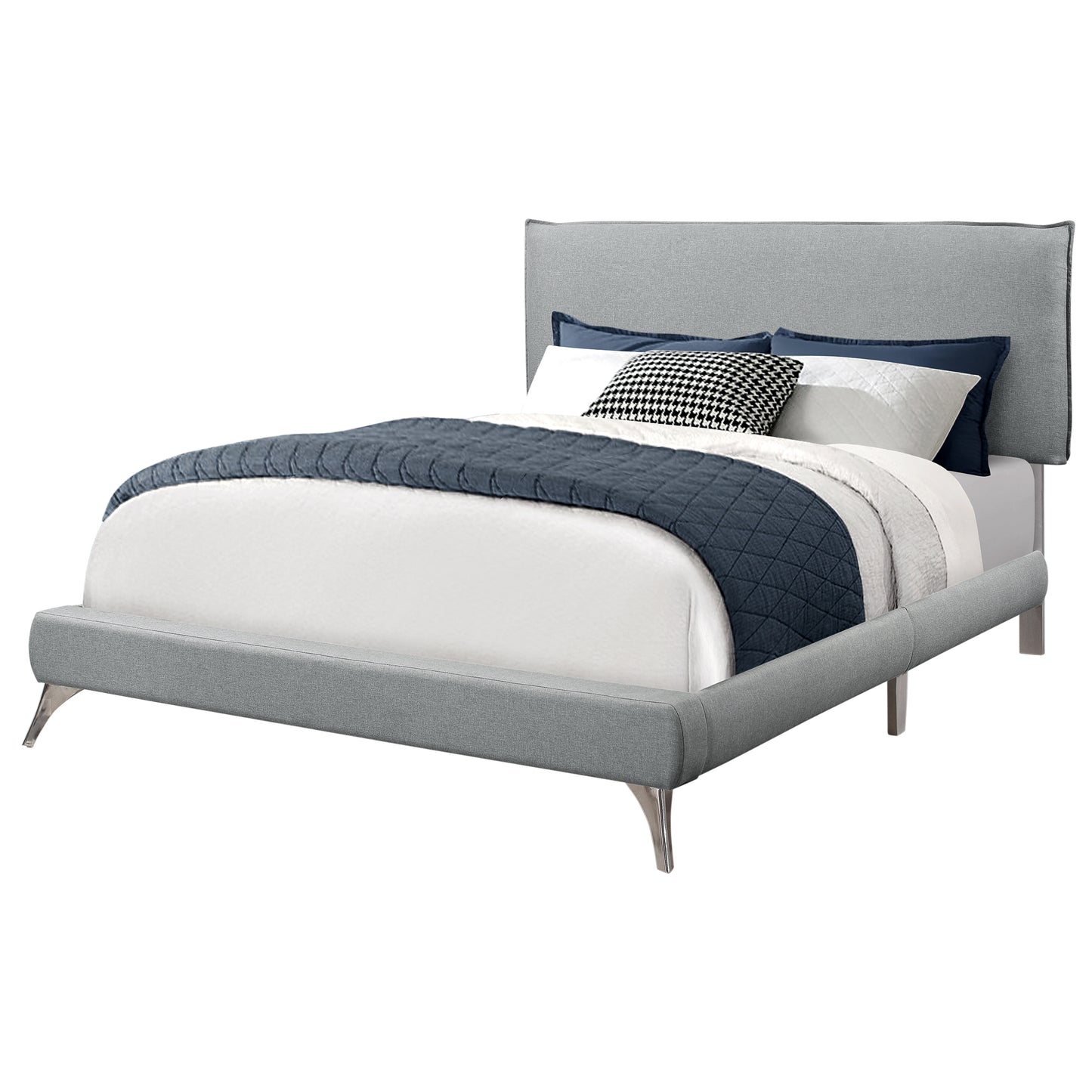 70.25" X 87.25" X 47.25" Grey Foam Solid Wood Linen Queen Size Bed
