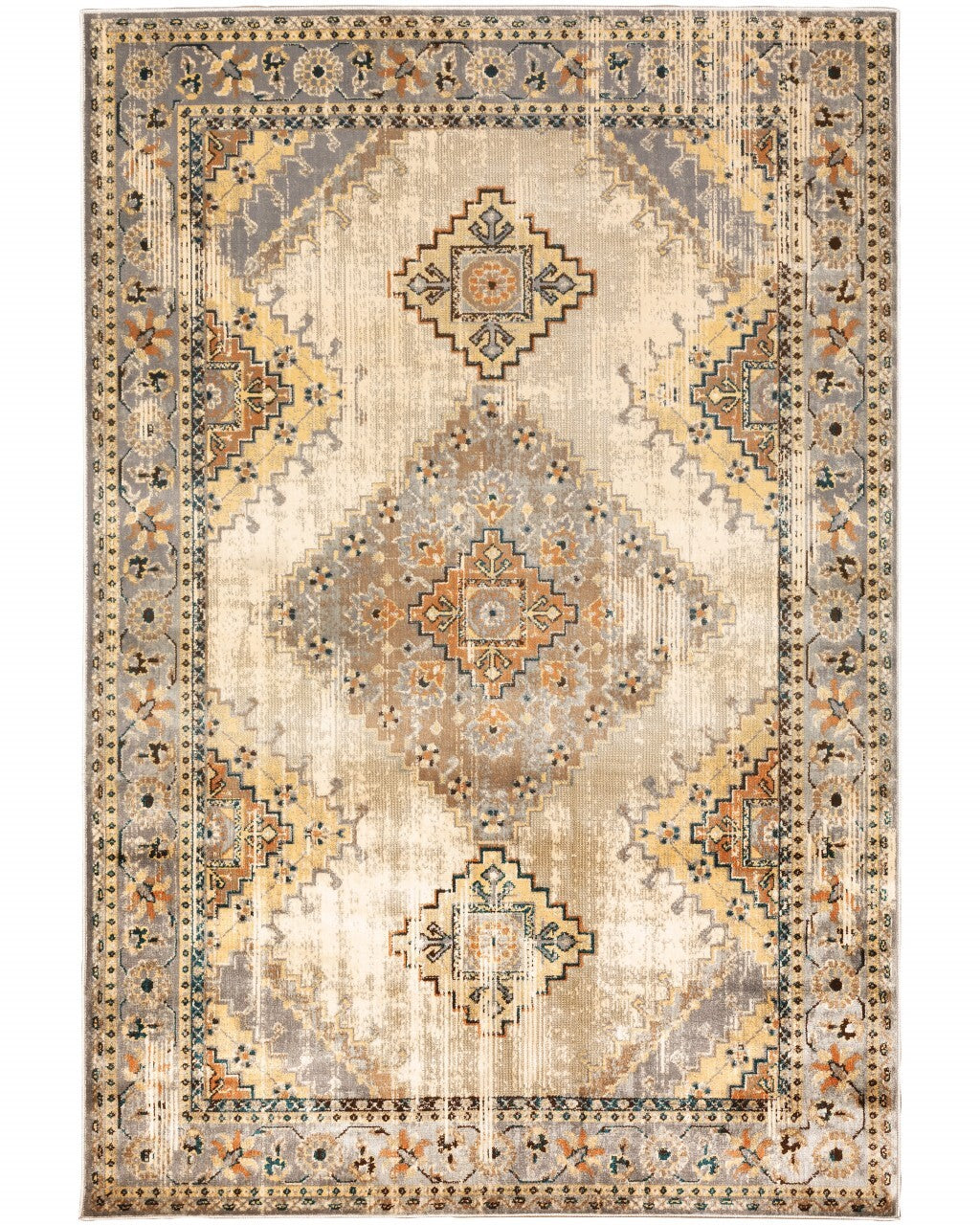 8' x 10' Gray and Beige Aztec Pattern Area Rug