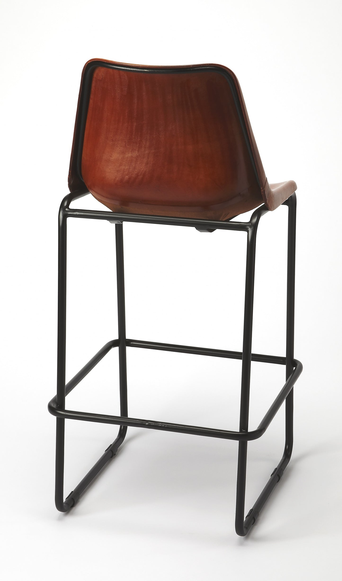 Brown Leather And Iron Bar Stool