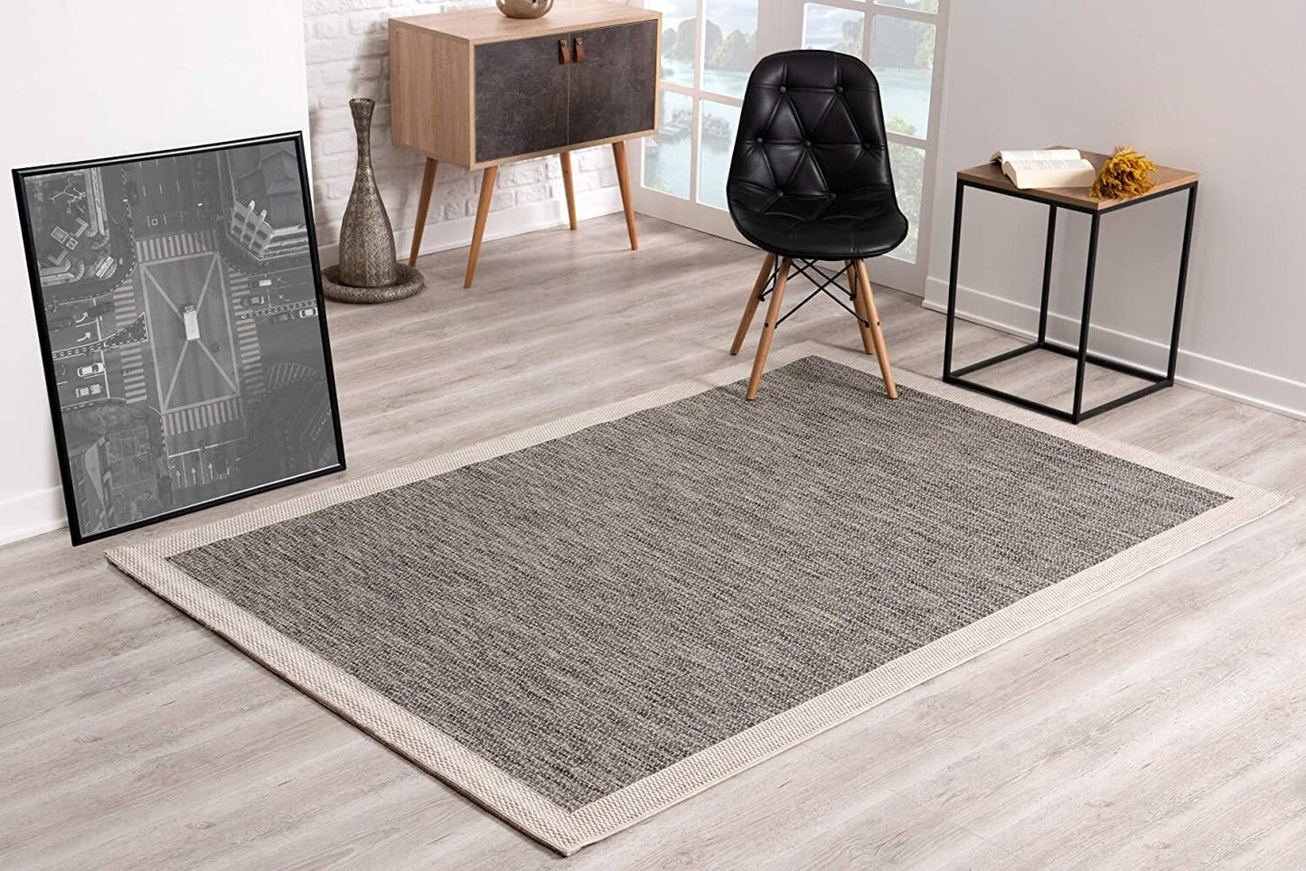 3' x 10' Sand and Gray Distressed Border Area Rug