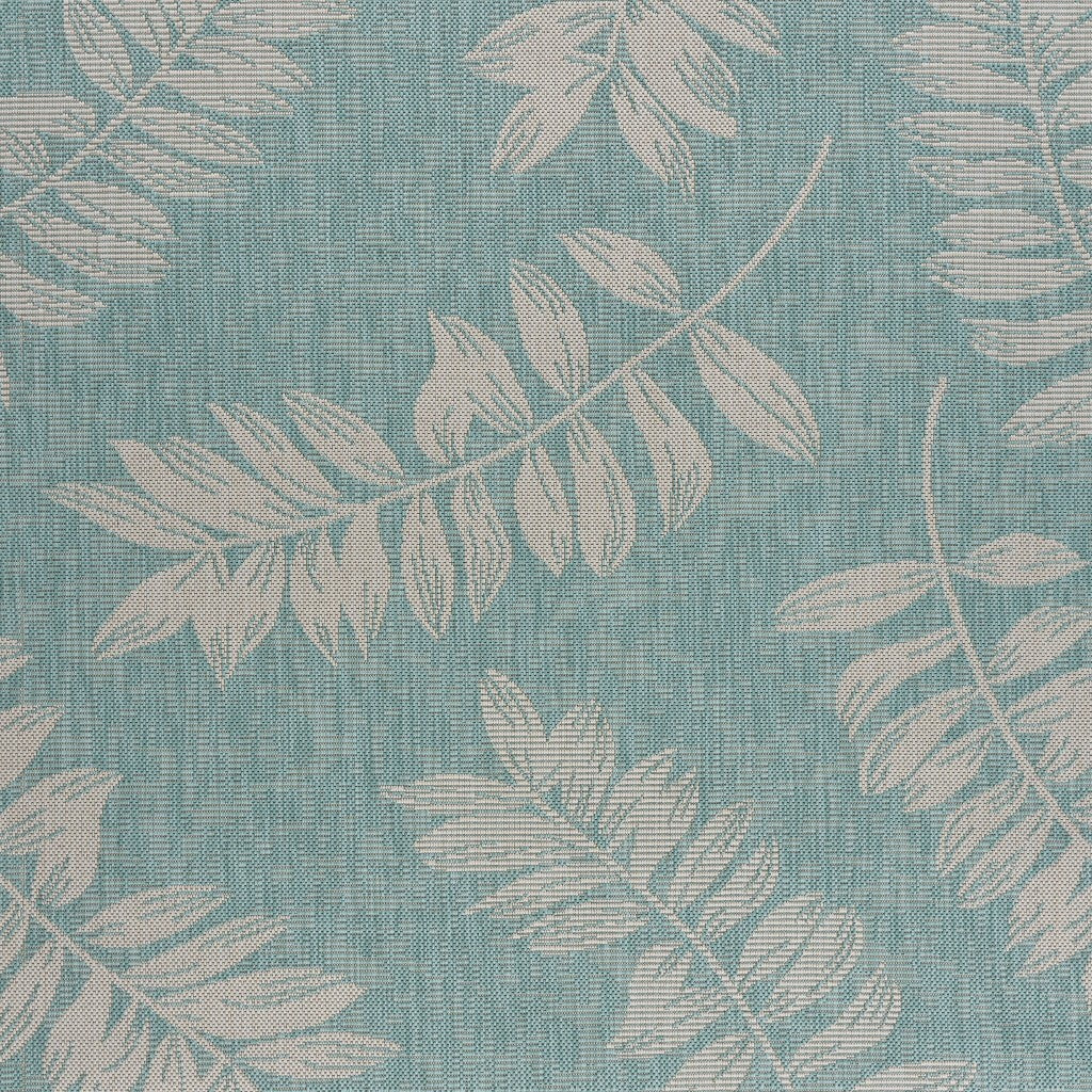 5' x 7' Teal and Ash Sprigs Indoor Outdoor Area Rug