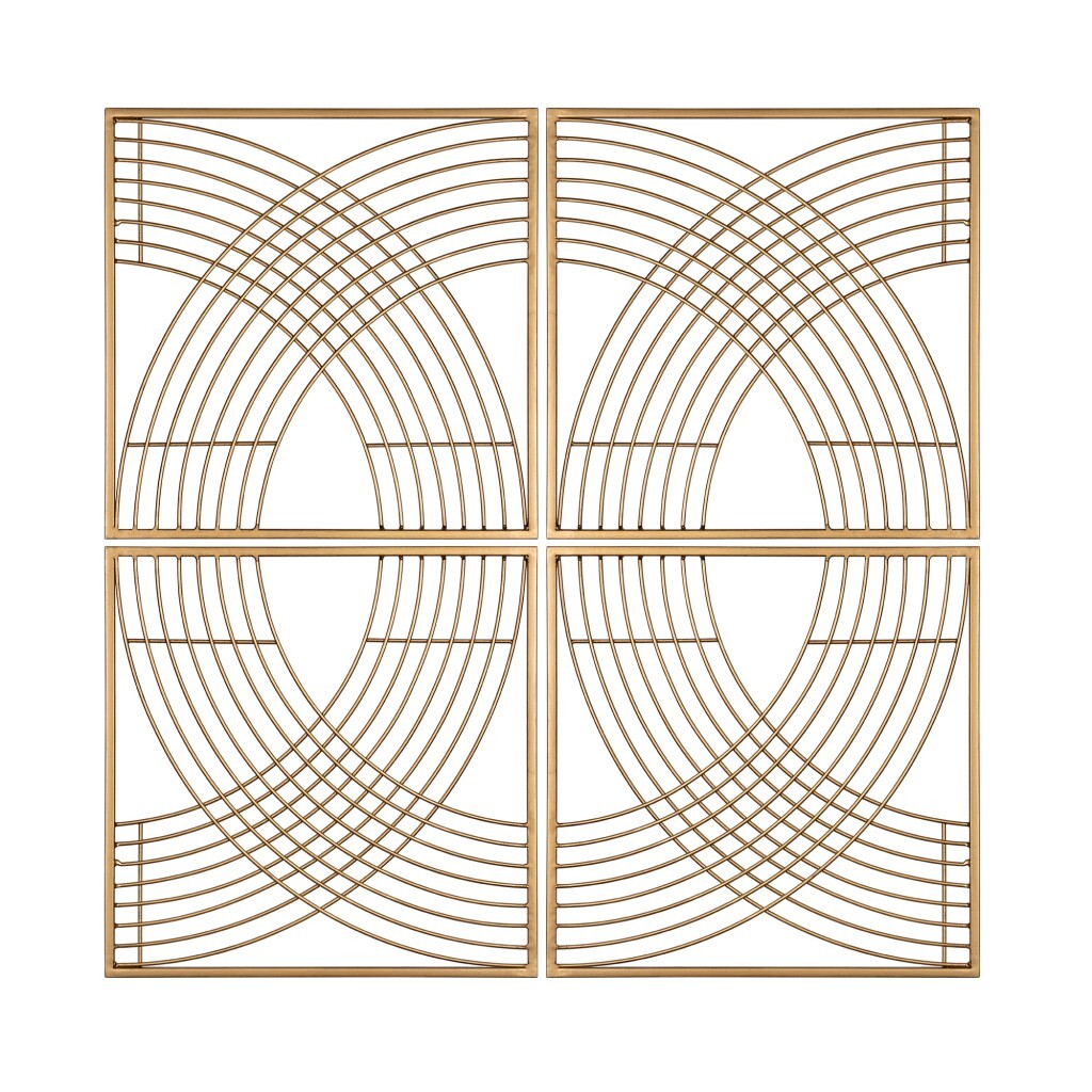 Set of Four Gold Metal Line Design Wall Dcor