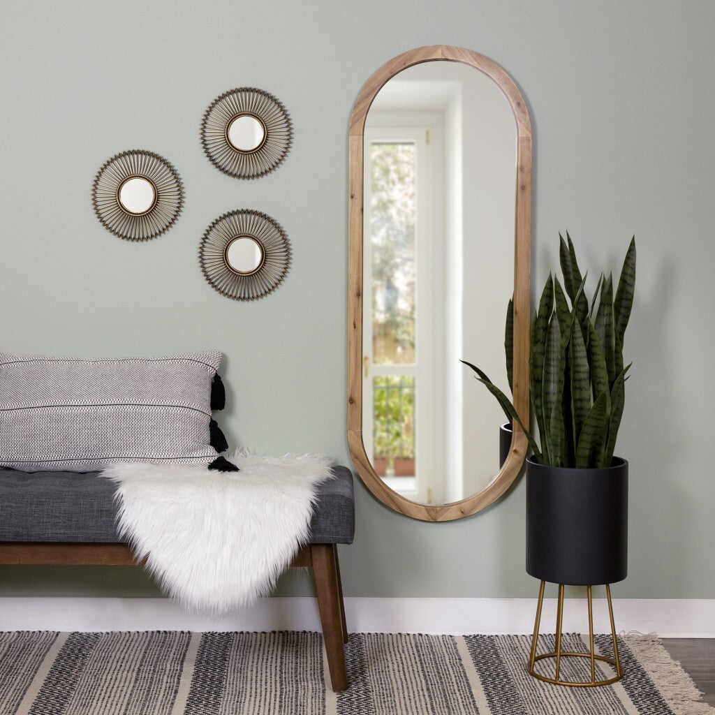 Oval Shaped Wooden Full Length Wall Mirror