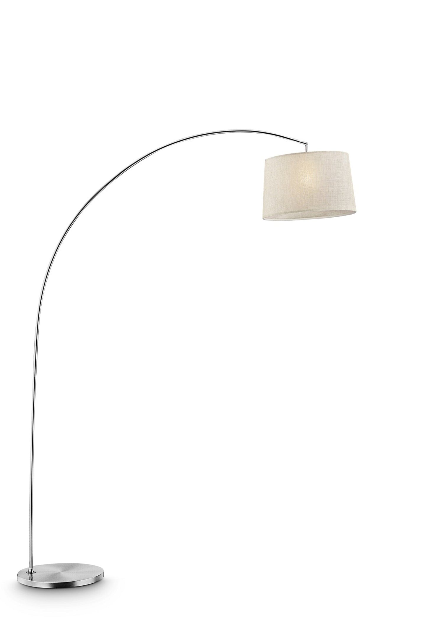 Silver Metal Arch Floor Lamp with Beige Fabric Shade