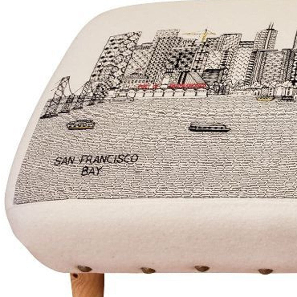 38" San Francisco Daylight Skyline Embroidered Ottoman