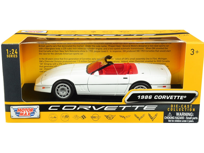 1986 Chevrolet Corvette C4 Convertible White with Red Interior "History of Corvette" Series 1/24 Diecast Model Car by Motormax