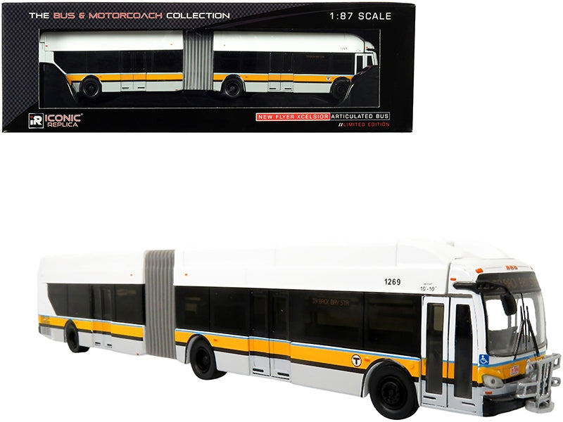 New Flyer Xcelsior XN-60 Aerodynamic Articulated Bus #39 "MBTA Boston" White with Orange and Gray Stripes "The Bus & Motorcoach Collection" 1/87 (HO) Diecast Model by Iconic Replicas