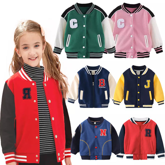 Kids Winter Jacket Button Casual Letter Baseball Uniform Coats Round Neck Cardigan Sportswear Autumn And Winter Child Clothes