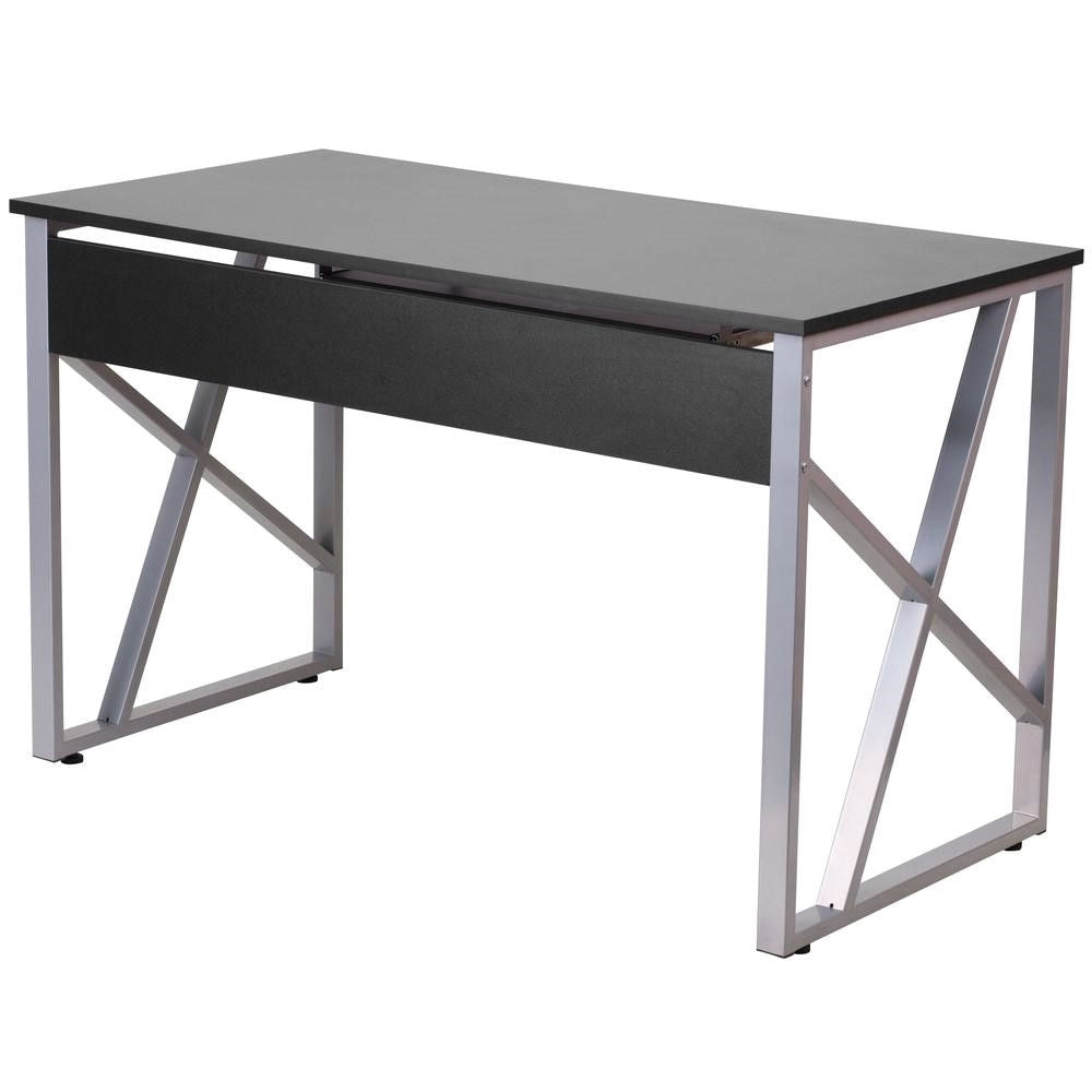 Contemporary Black Laminate Office Computer Desk with Keyboard Tray