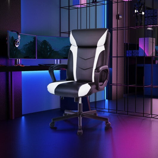 Swivel PU Leather Office Gaming Chair with Padded Armrest-Blue