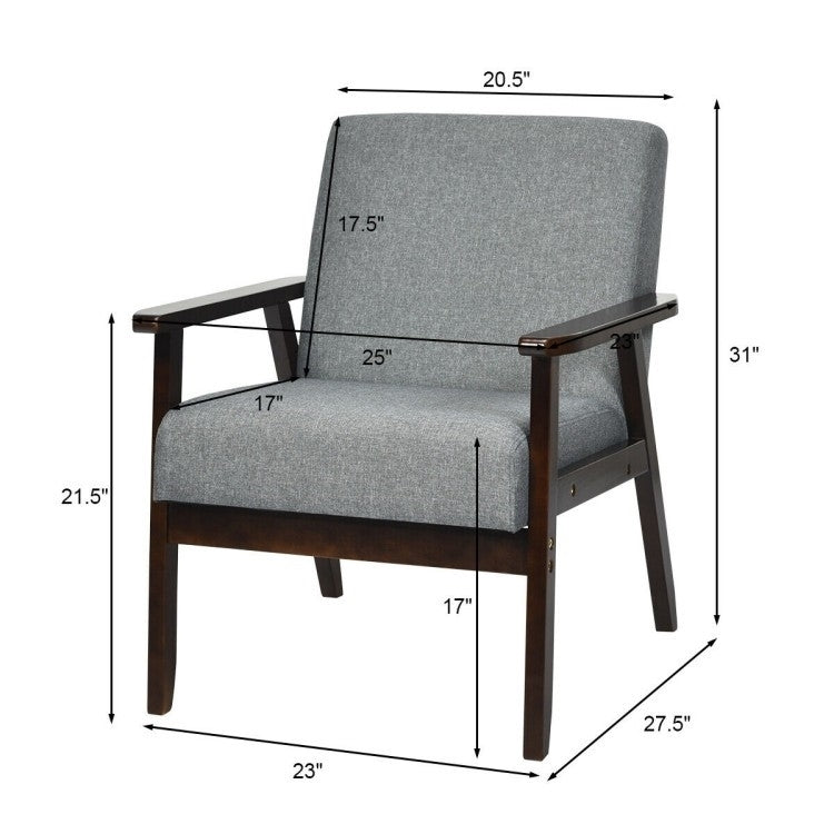 Retro Modern Classic Grey Linen Wide Accent Chair with Espresso Wood Frame