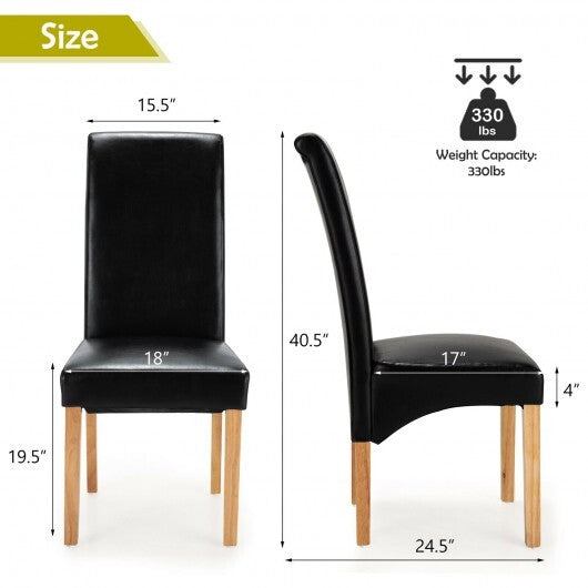 Set of 2 Dining Chairs with Rubber Wood Legs-Black