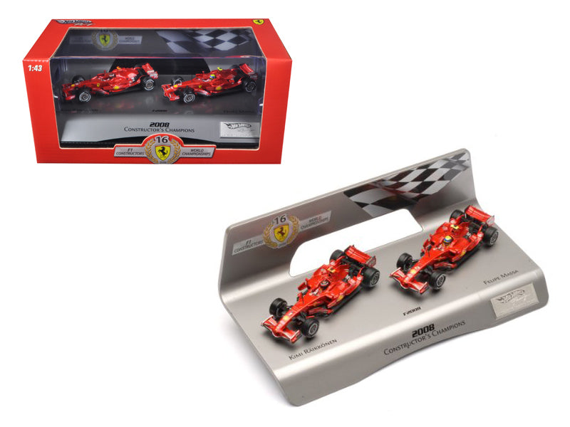 Ferrari F1 F2008 #1 Kimi Raikkonen and #2 Felipe Massa F1 Formula One Constructor's World Champions (2008) Set of 2 pieces 1/43 Diecast Model Cars by Hot Wheels