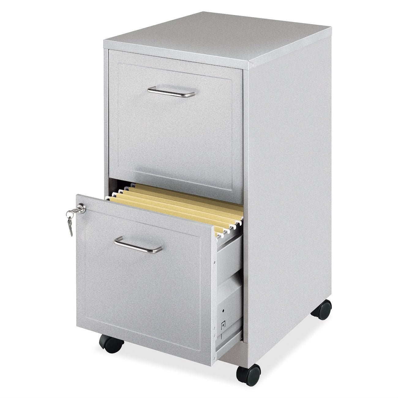 Gray Silver Metal 2-Drawer File Cabinet with Casters