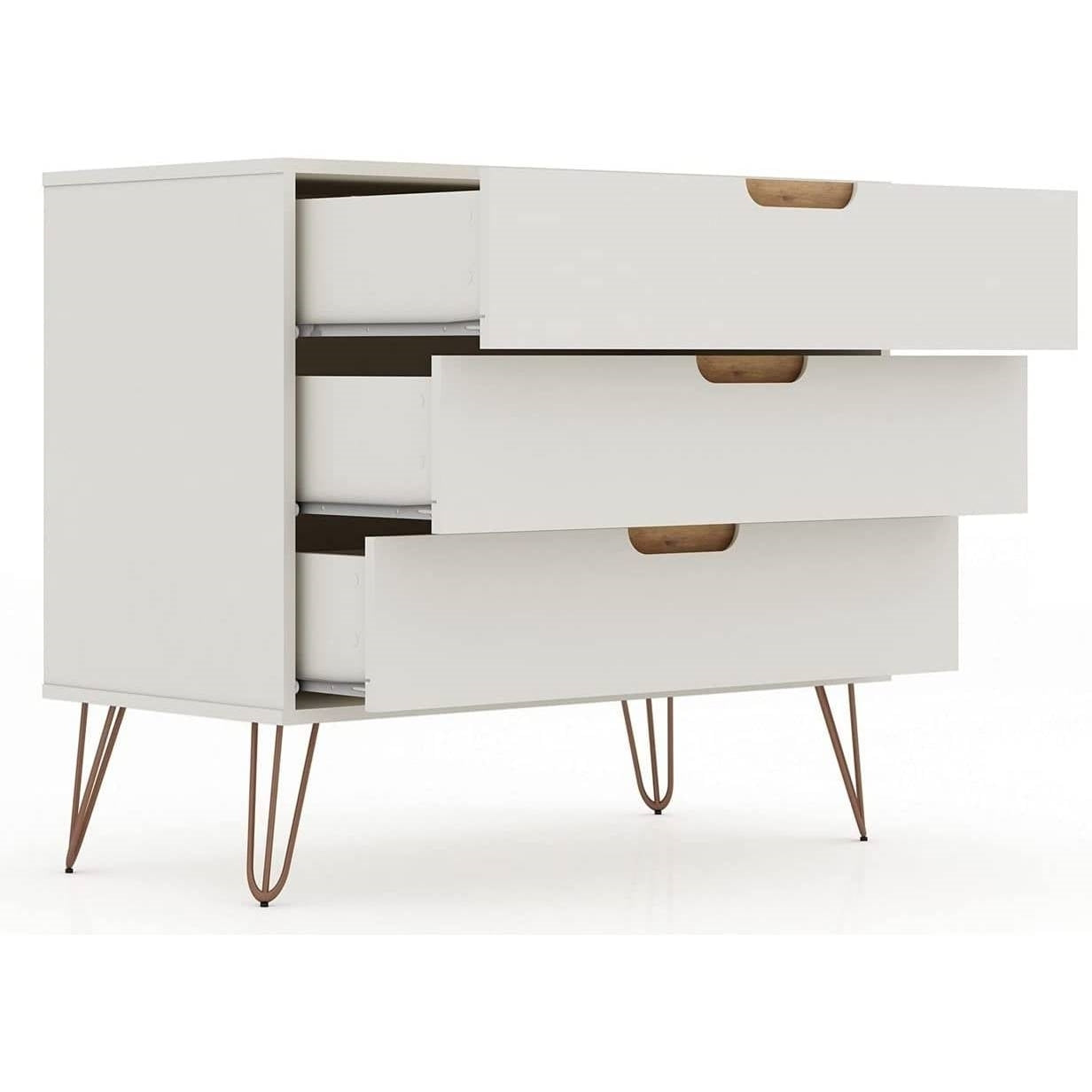 Modern Bedroom Scandinavian Style 3-Drawer Dresser in Off-White Natural Finish