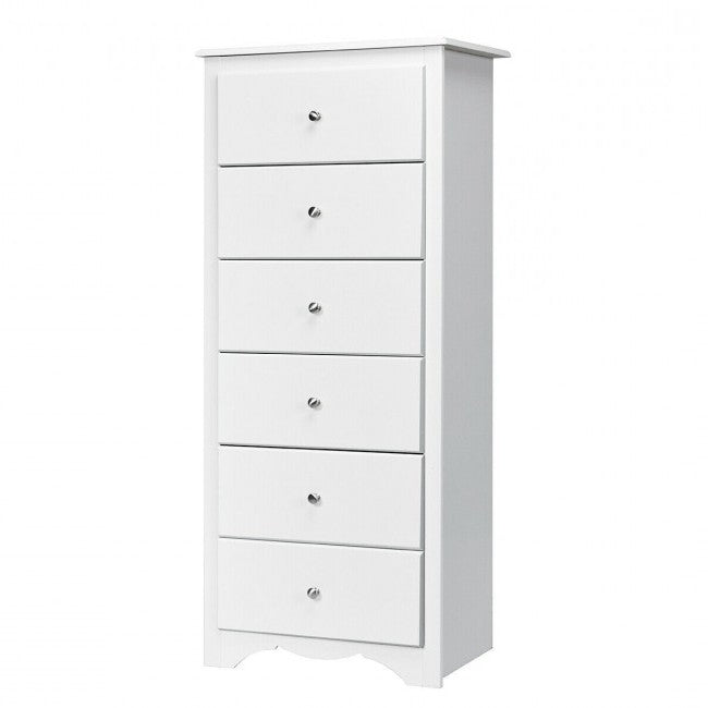 Modern White 6 Drawer Tall Wood Dresser Chest