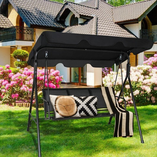 Outdoor Patio Swing Canopy 3 Person Canopy Swing Chair-Brown