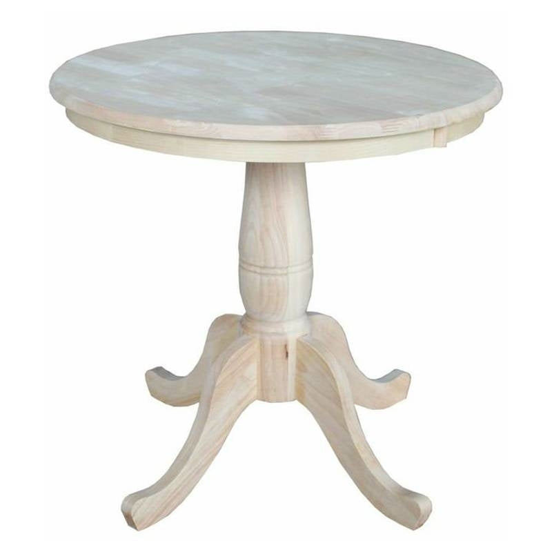 Round 30-inch Unfinished Solid Wood Dining Table with Pedestal Base