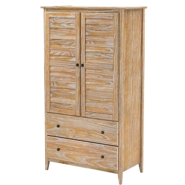 FarmHome Louvered Distressed Driftwood Solid Pine Armoire
