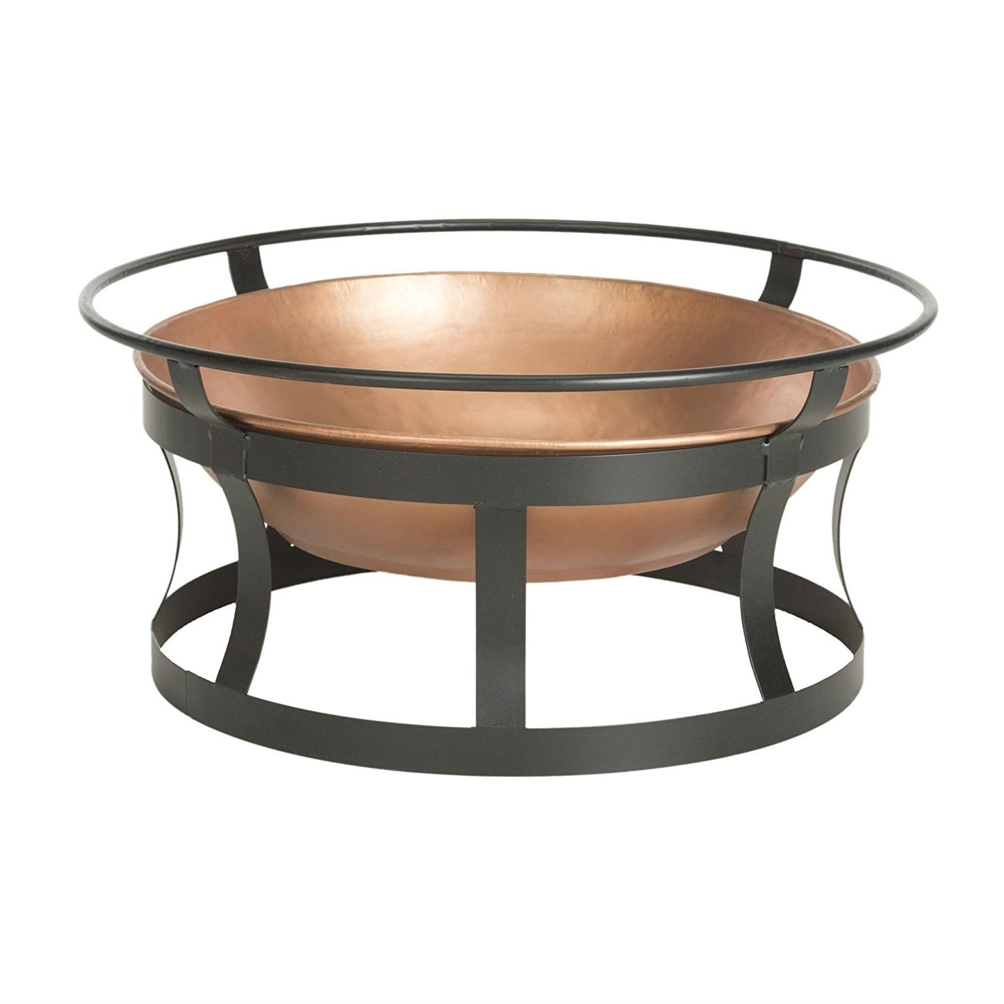 Copper Finish Fire Pit with Black Iron Stand Grate and Fire Poker