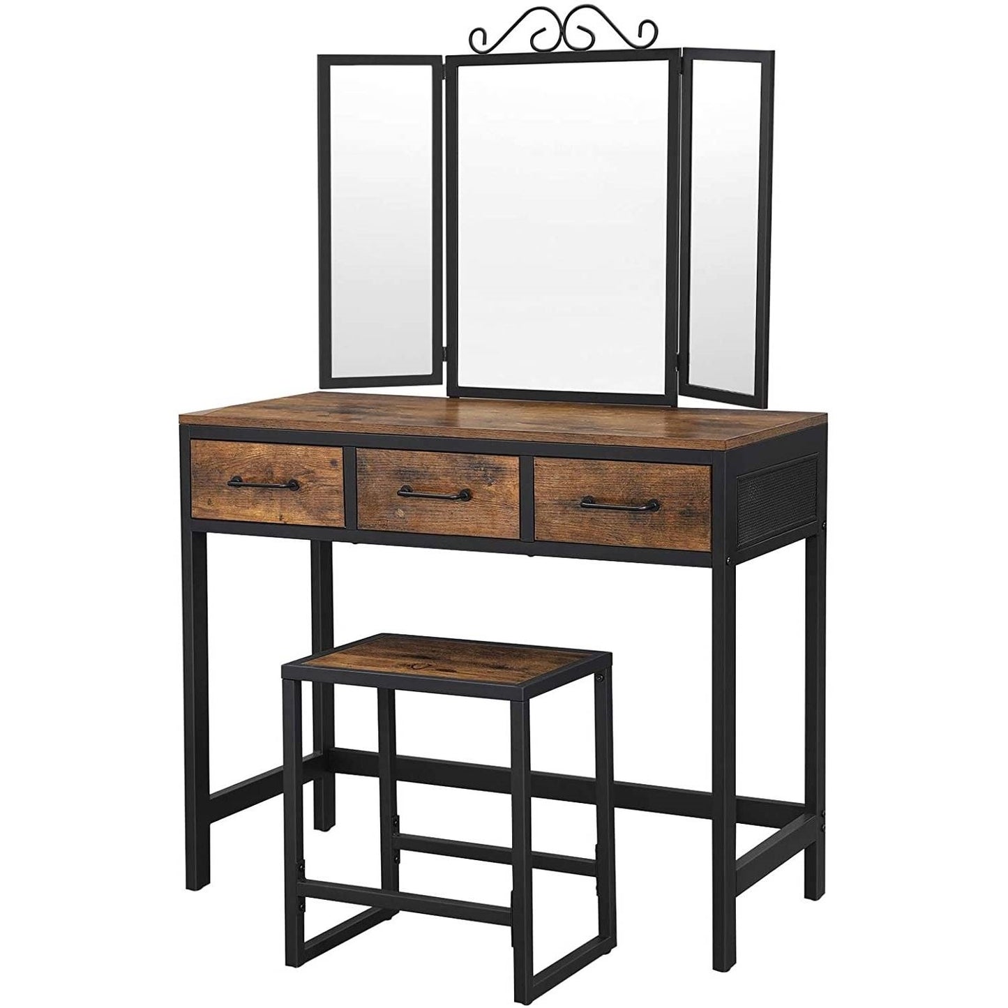 Farmhouse Vanity Table Set Writing Desk Jewelry Station Folding Mirror