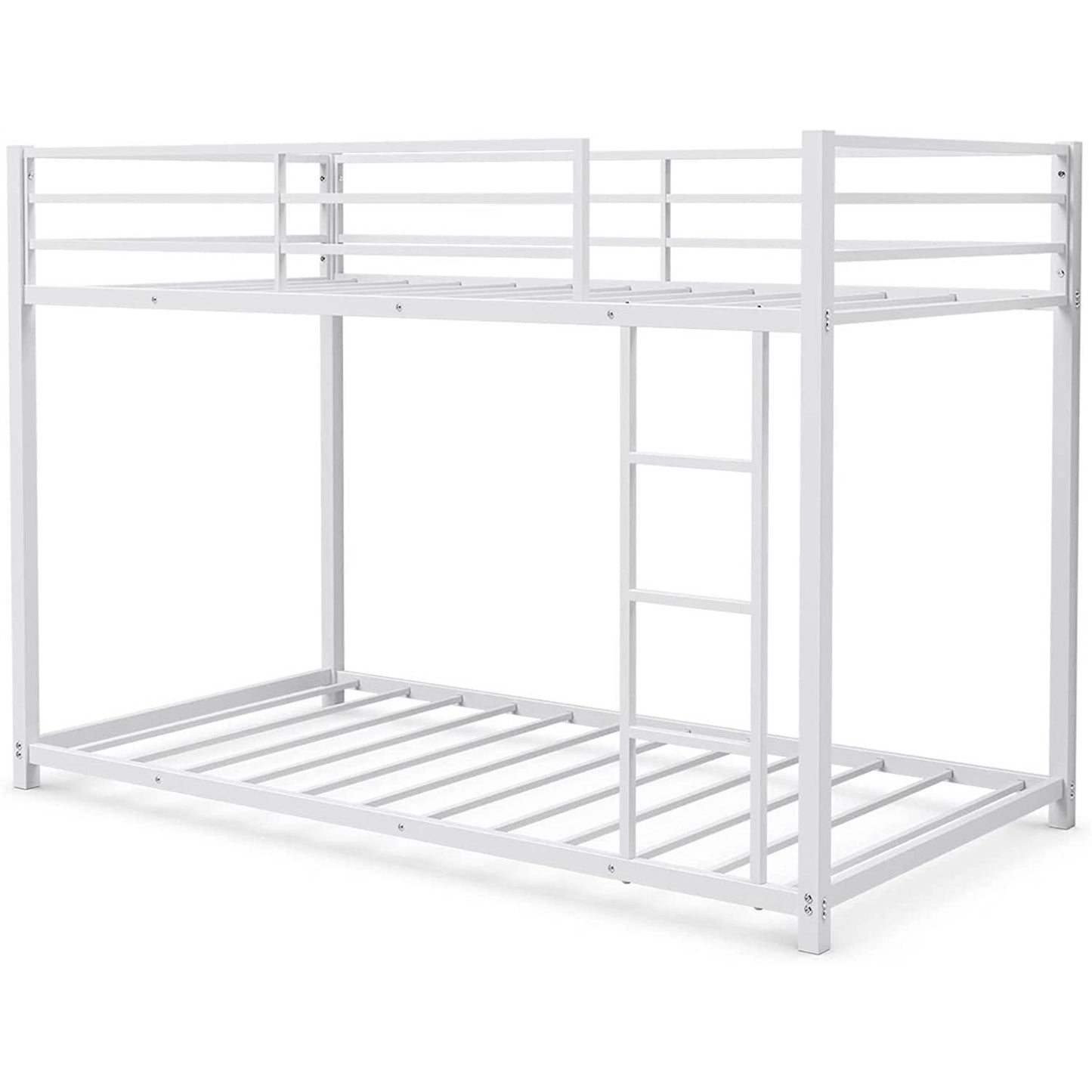 Twin over Twin Low Profile Modern Bunk Bed Frame in White Metal Finish