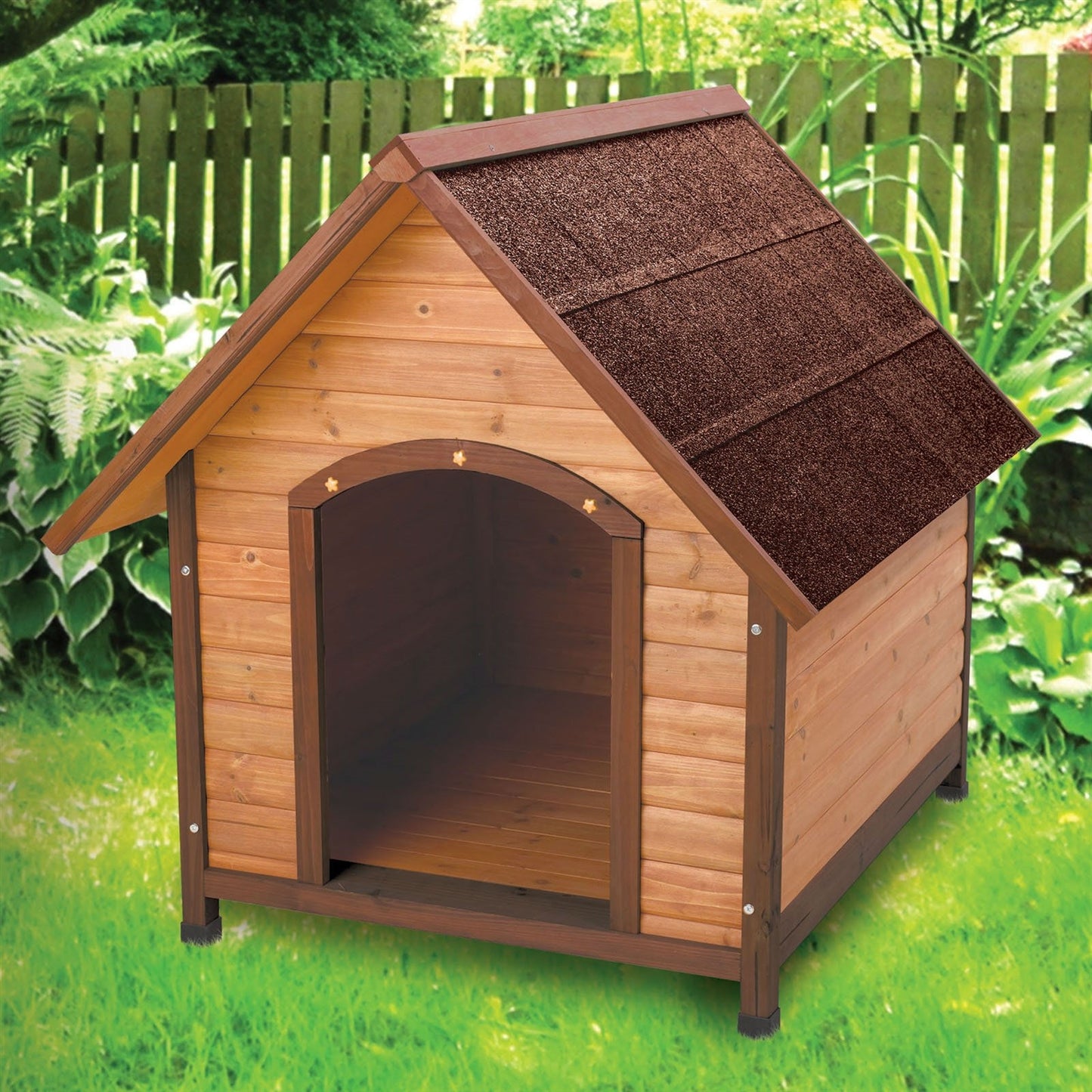 Medium 30-inch Solid Wood Dog House with Waterproof Shingle Roof