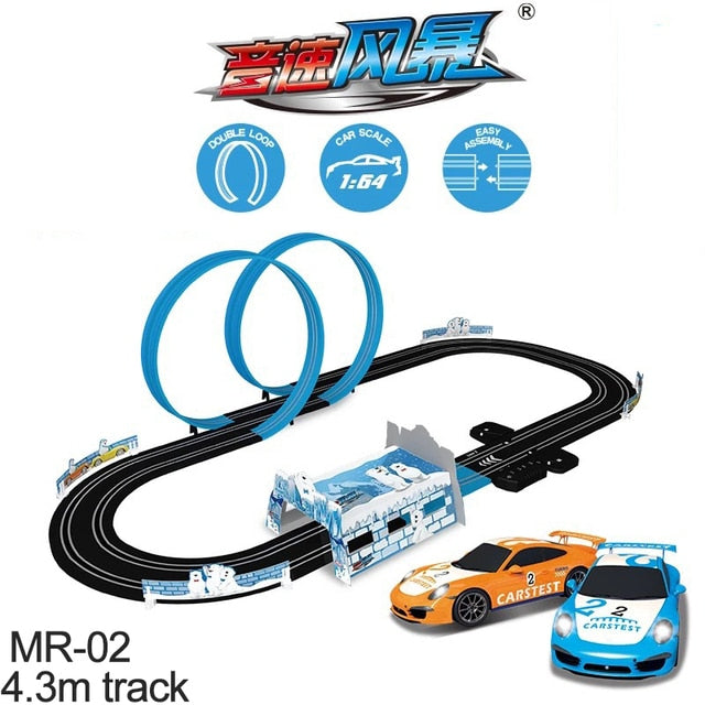 1:64 Railcar Toy Track Scalextric Slot Car Agm Sonic Storm Rc Double Race Car Diy Splicing Runway Boy's Gift